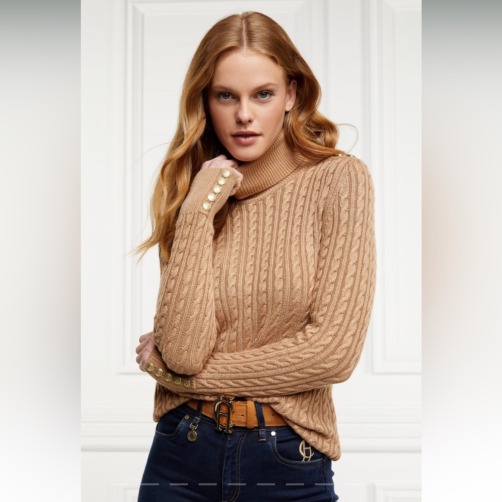 Holland Cooper “Seattle” Cable Knit Sweater in Dark Camel Marl size Medium NWOT